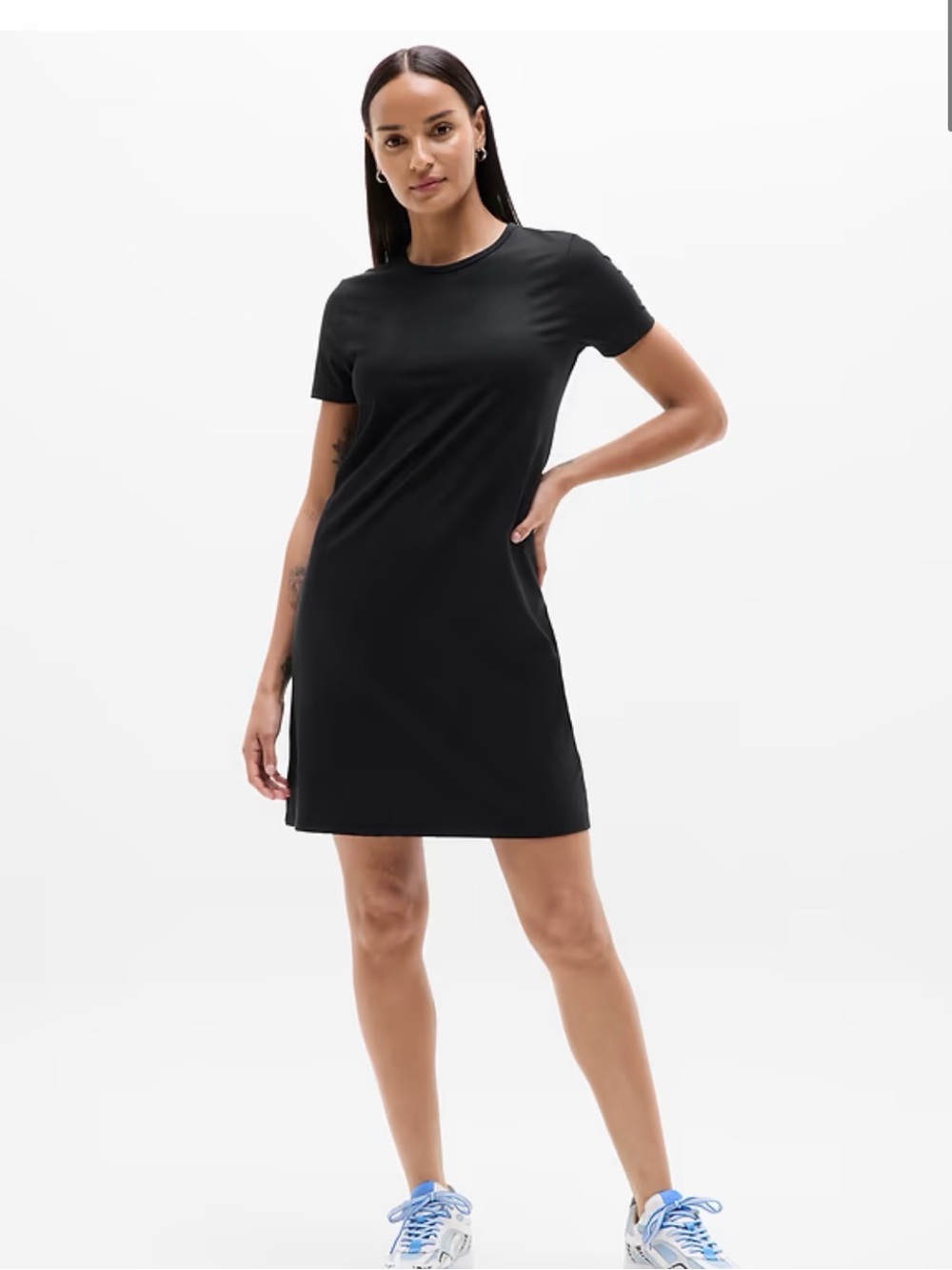 Athleta Black Short‑Sleeve Midi T‑Shirt Dress- Black